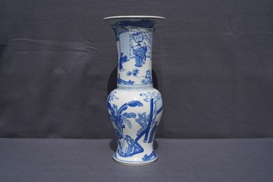 A Chinese blue and white yenyen vase with fine figurative design, Kangxi